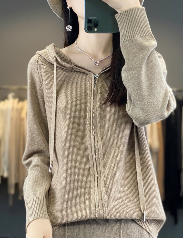 Emilie Cadieux | Hooded Zip-Up Cardigan Sweater For Women