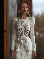 Seraphine Blackwood | Halloween Skeleton Print Long Sleeve Maxi Dress For Women
