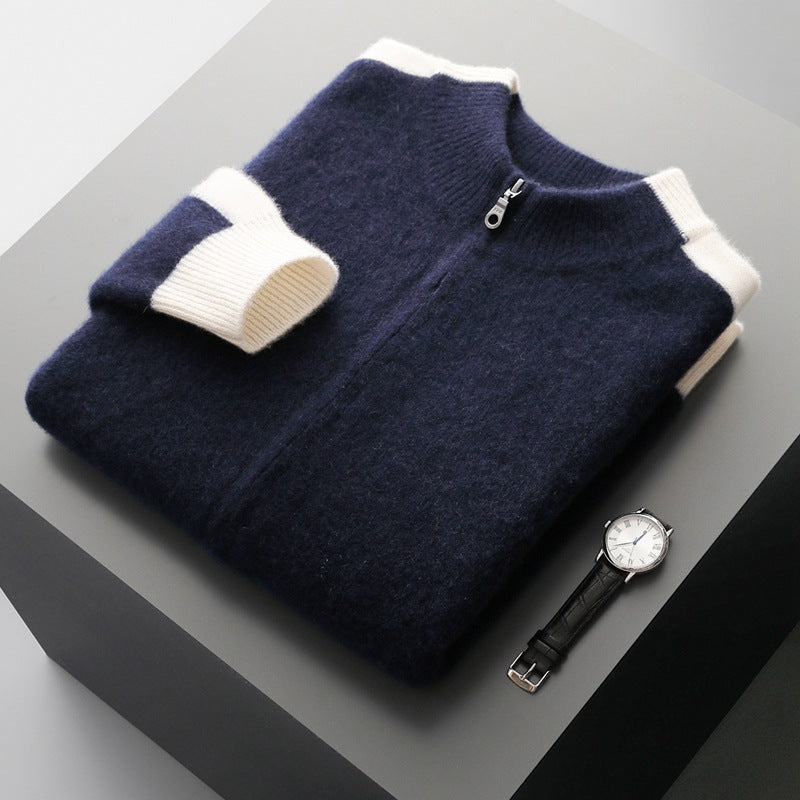 Kirk Ostbrook | Contrast-Shoulder Zip Wool-Blend Cardigan For Men