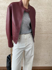 Elodie Marchand | Stand Collar Leather Jacket For Women