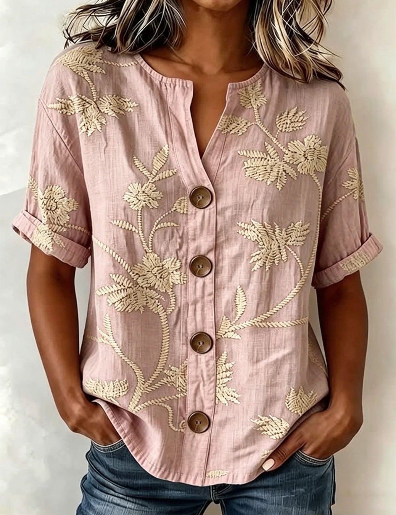Antonella Marchese | Embroidered Floral Button-Up Blouse For Women