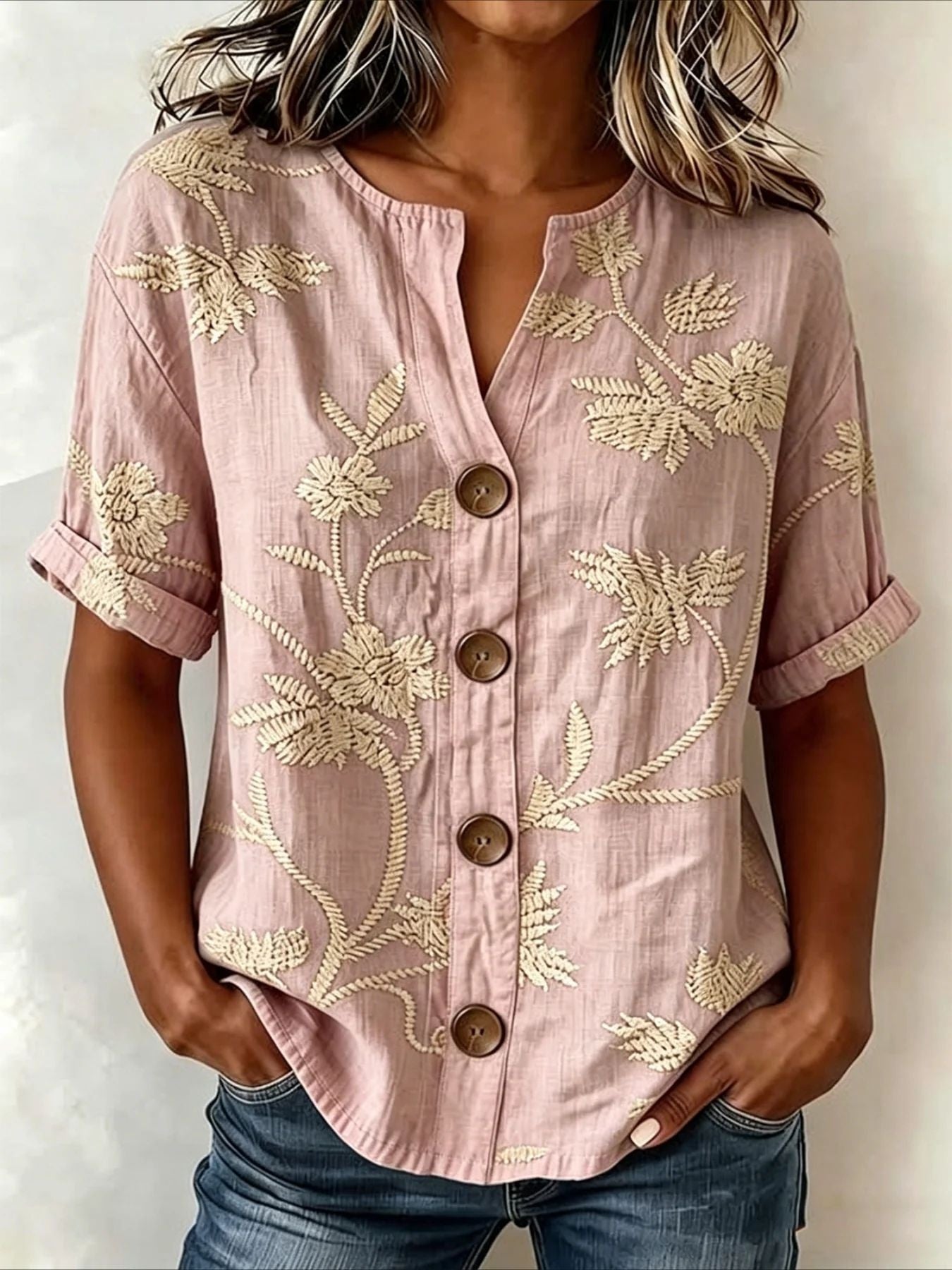 Antonella Marchese | Embroidered Floral Button-Up Blouse For Women