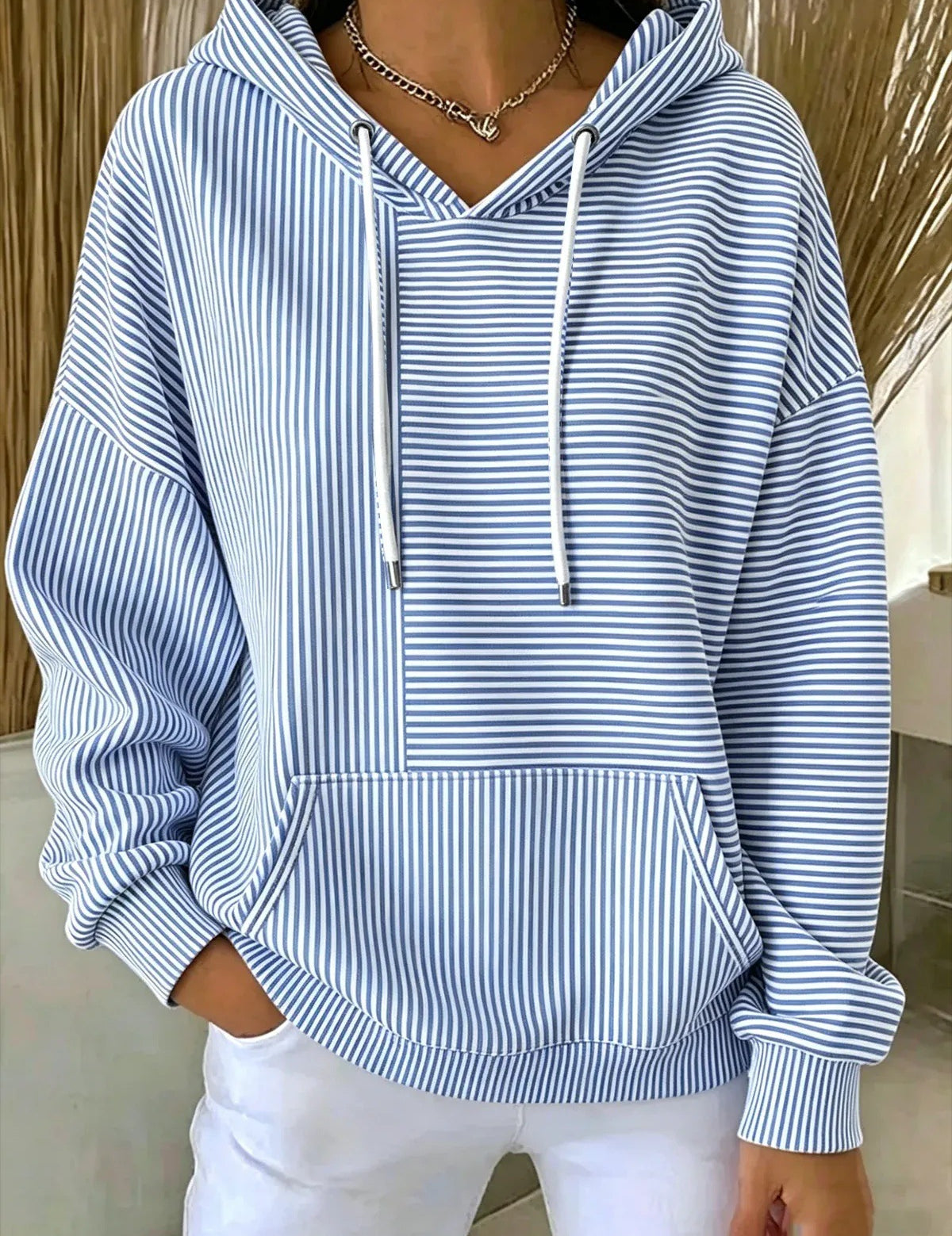 Genevieve Laurent | Striped Hooded Pocket Hoodie For Women