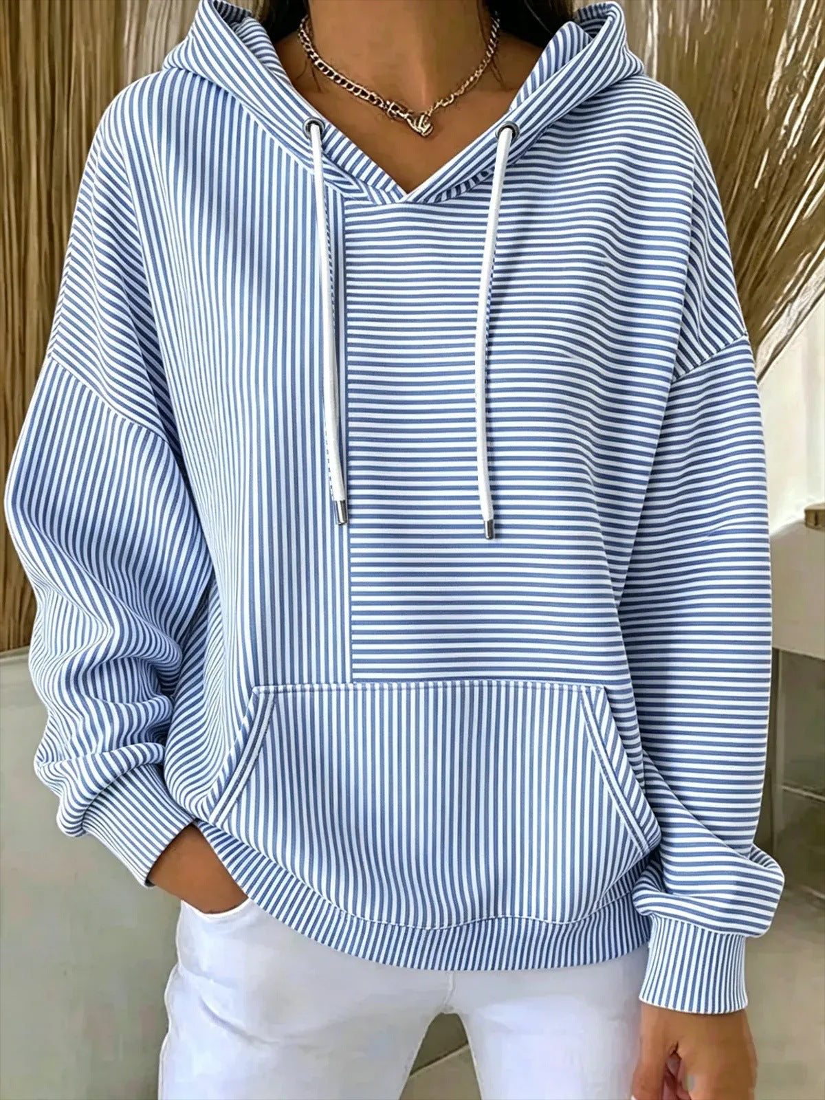 Genevieve Laurent | Striped Hooded Pocket Hoodie For Women