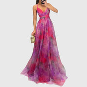 Elowen Faircourt | Floral Print Maxi Dress with Crisscross Straps