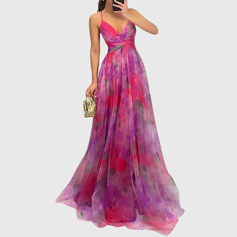 Elowen Faircourt | Floral Print Maxi Dress with Crisscross Straps