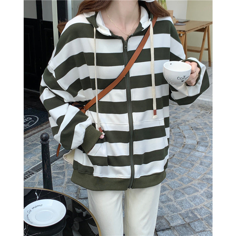 Florence Delacourt | Striped Zip-Up Hoodie For Women