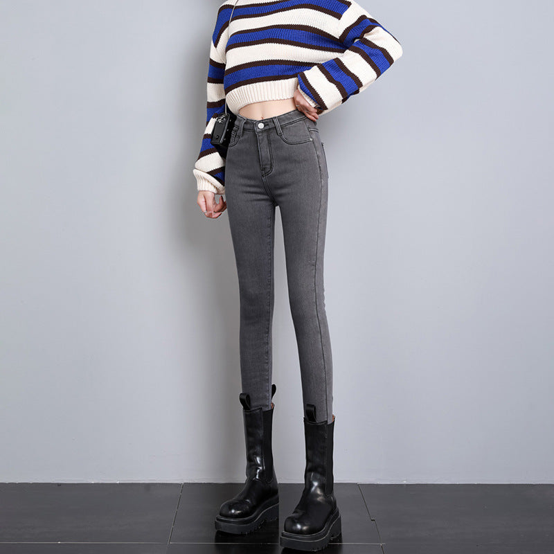 Elise Chambord | High Waist Fleece-Lined Skinny Denim Pants For Women