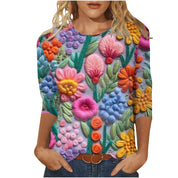 Isadora Winslow | 3D Floral Print Round Neck Top For Women