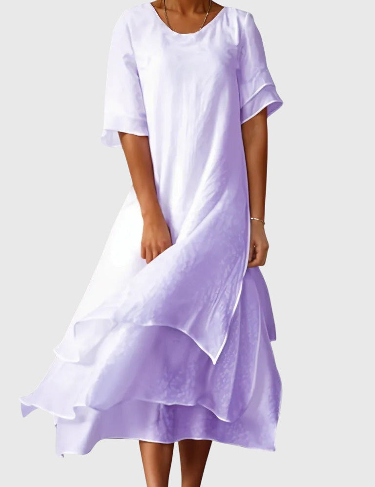 Roseline Duchamp | Pink Layered Midi Dress Short Sleeve