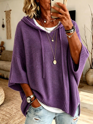 Eloise Drummond | Knitted Hooded Drawstring Sweater For Women