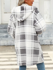 Mathilde Corvin | Plush Plaid Hooded Cardigan For Women