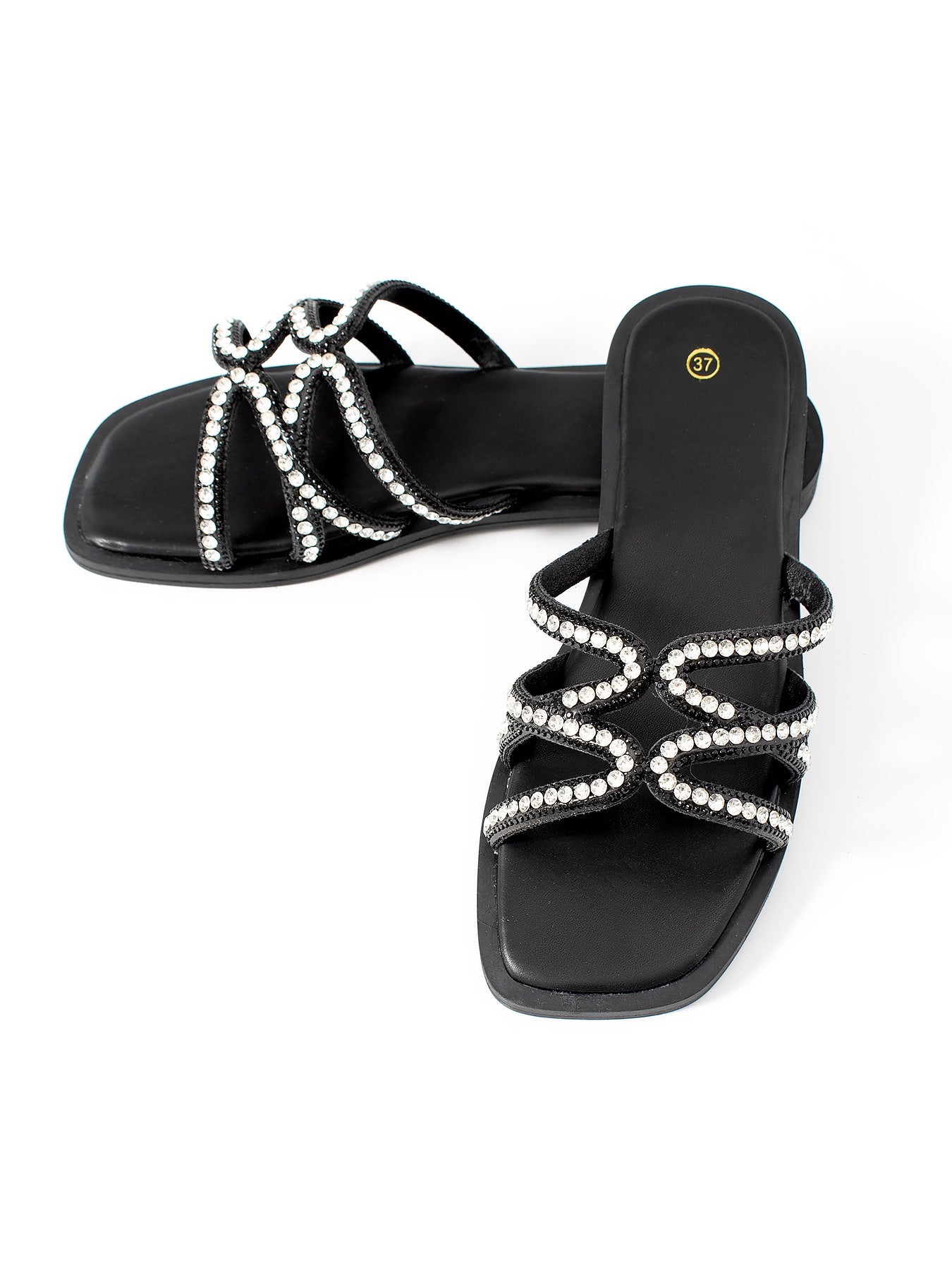 Vittoria Sant'Angelo | Rhinestone Flat Slide Sandals For Women