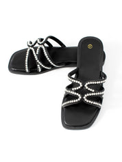 Vittoria Sant'Angelo | Rhinestone Flat Slide Sandals For Women