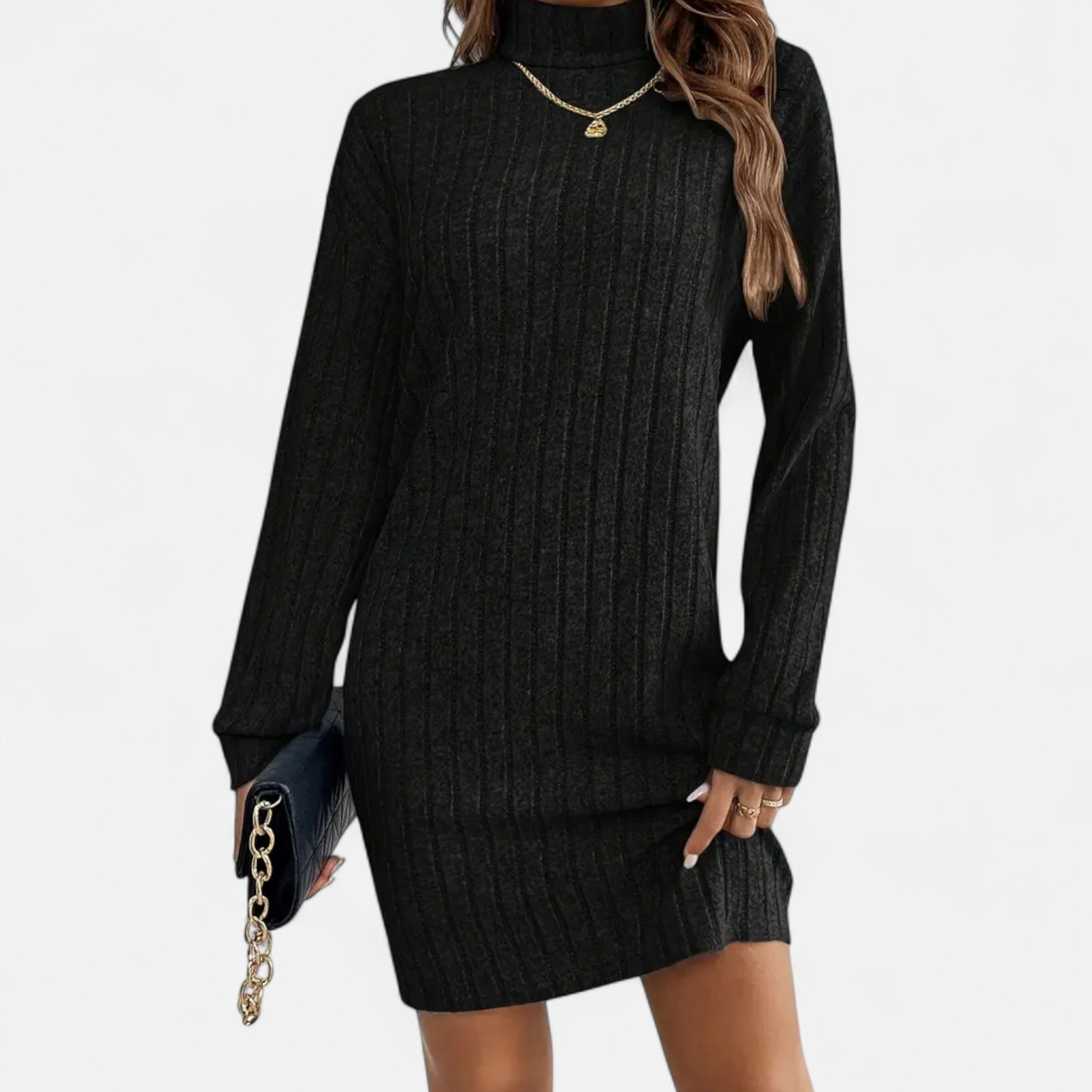 Vivienne Rousseau | Ribbed Knit Turtleneck Mini Dress For Women