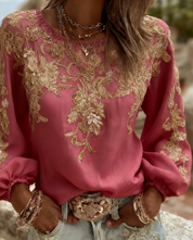 Isabelle Fontaine | Rose Embroidered Puff Sleeve Blouse For Women