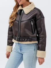 Margaux Ferrand | Cropped Shearling-Lined Leather Jacket For Women