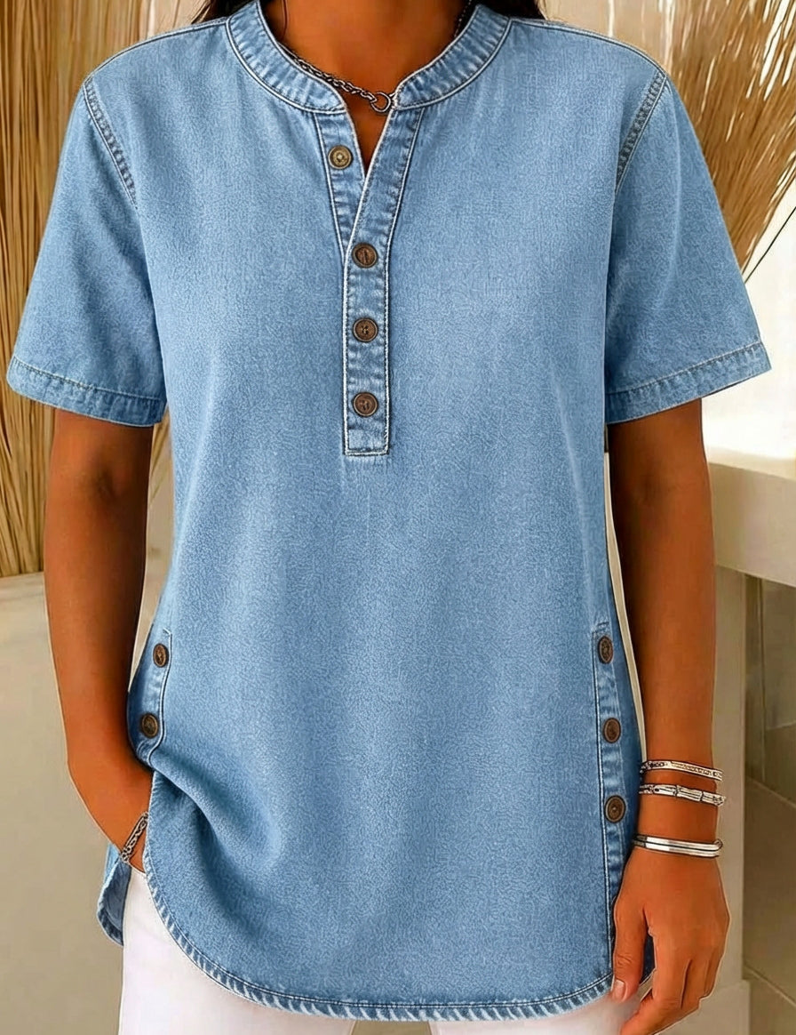 Claire Whitfield | Denim V-Neck Short-Sleeve Top For Women