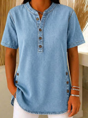 Claire Whitfield | Denim V-Neck Short-Sleeve Top For Women