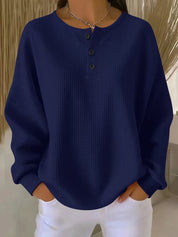 Marlena Whitfield | Waffle Knit Henley Pullover Top For Women