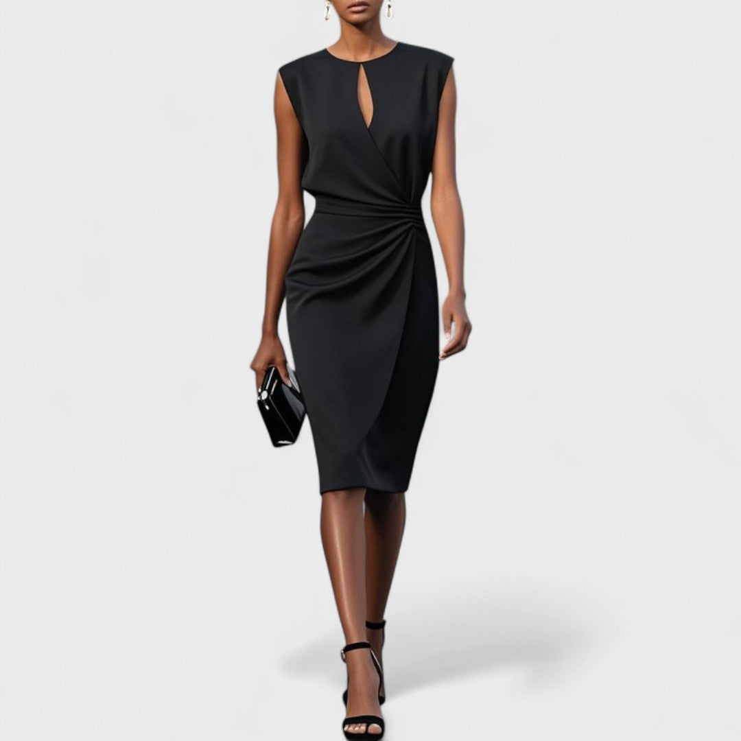 Elaine Duvoisin | Light Blue Sleeveless Ruched Midi Dress