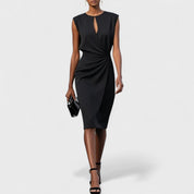 Elaine Duvoisin | Light Blue Sleeveless Ruched Midi Dress