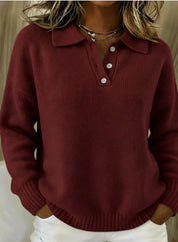 Hettie Pagwood | Button Polo Collar Knit Sweater For Women