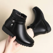 Celeste Rioux | Faux Leather Ankle Boots With Rhinestone Buckle For Women