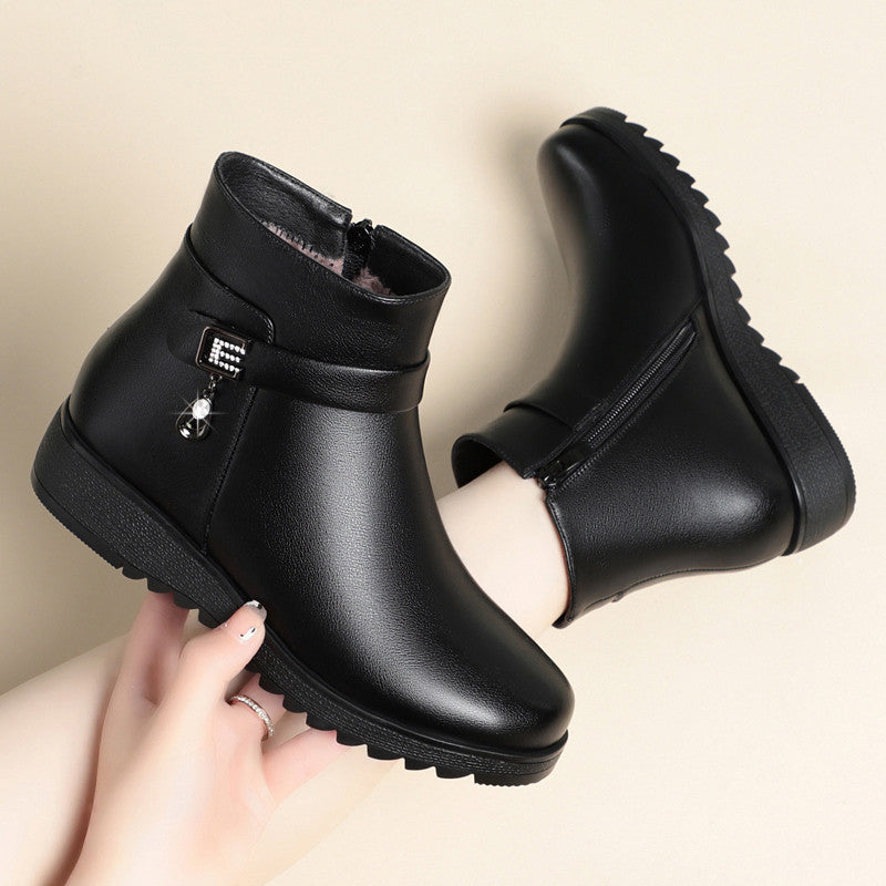Celeste Rioux | Faux Leather Ankle Boots With Rhinestone Buckle For Women