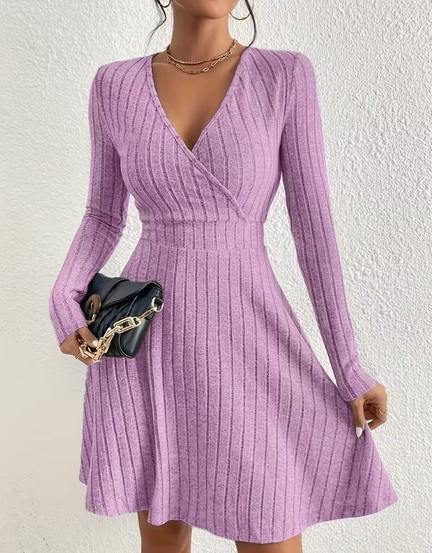 Bernadette Solaire | Ribbed Knit Wrap Mini Dress For Women