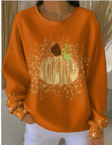 Odile Rousset | Halloween Pumpkin Print Crew Neck Sweater For Women