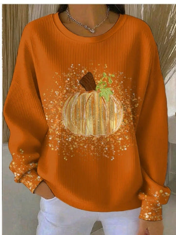 Odile Rousset | Halloween Pumpkin Print Crew Neck Sweater For Women