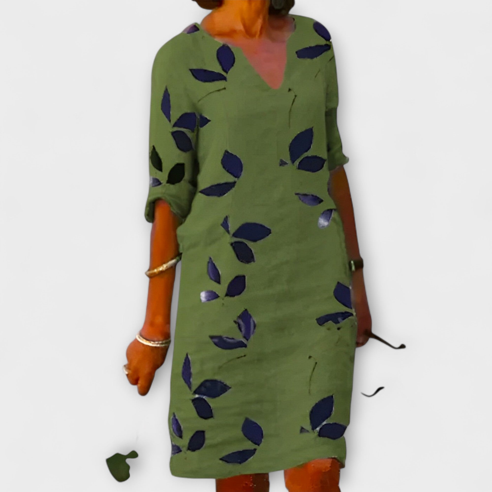 Marceline Vautrey | Leaf Print Midi Dress For Women