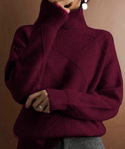 Ruby Estshaw | Diamond Knit Turtleneck Sweater For Women