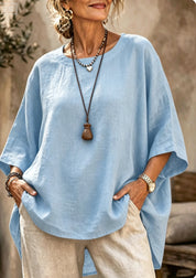 Cecile Fontainebleau | Relaxed Linen-Blend Crew Neck Top For Women