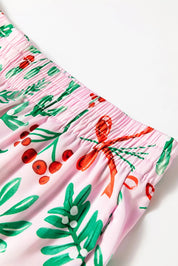 Fireside Glow | Pink Holly Print Christmas Pyjamas For Women