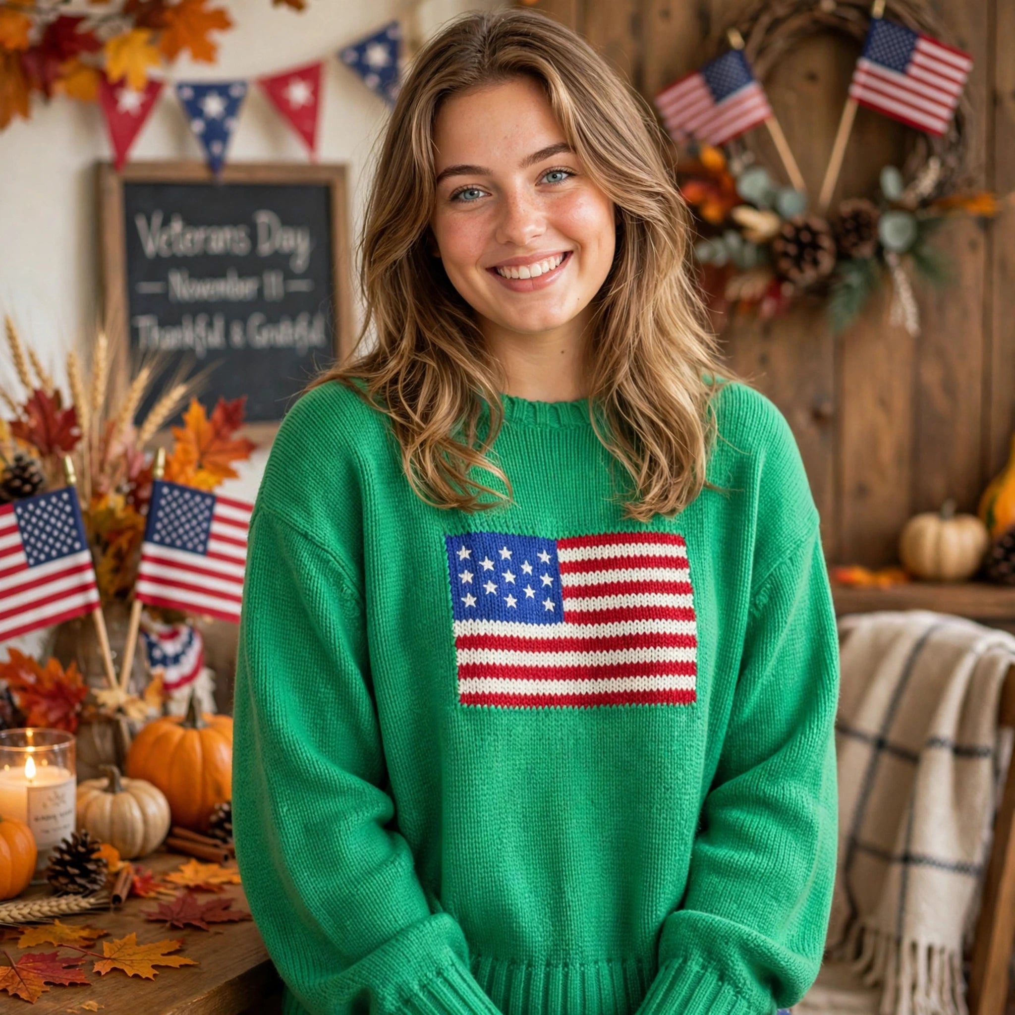 Brooke Ellsworth | American Flag Turtleneck Knit Sweater For Women