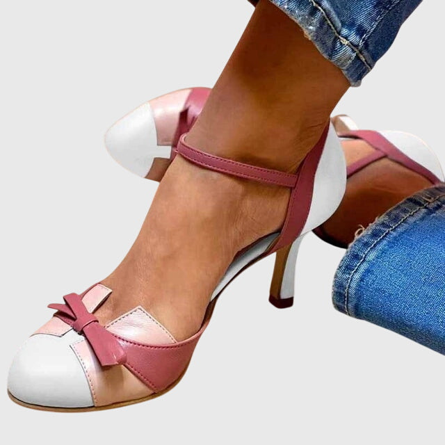 Camille Trevaux | Pink & Blue Bow Ankle Strap Heels