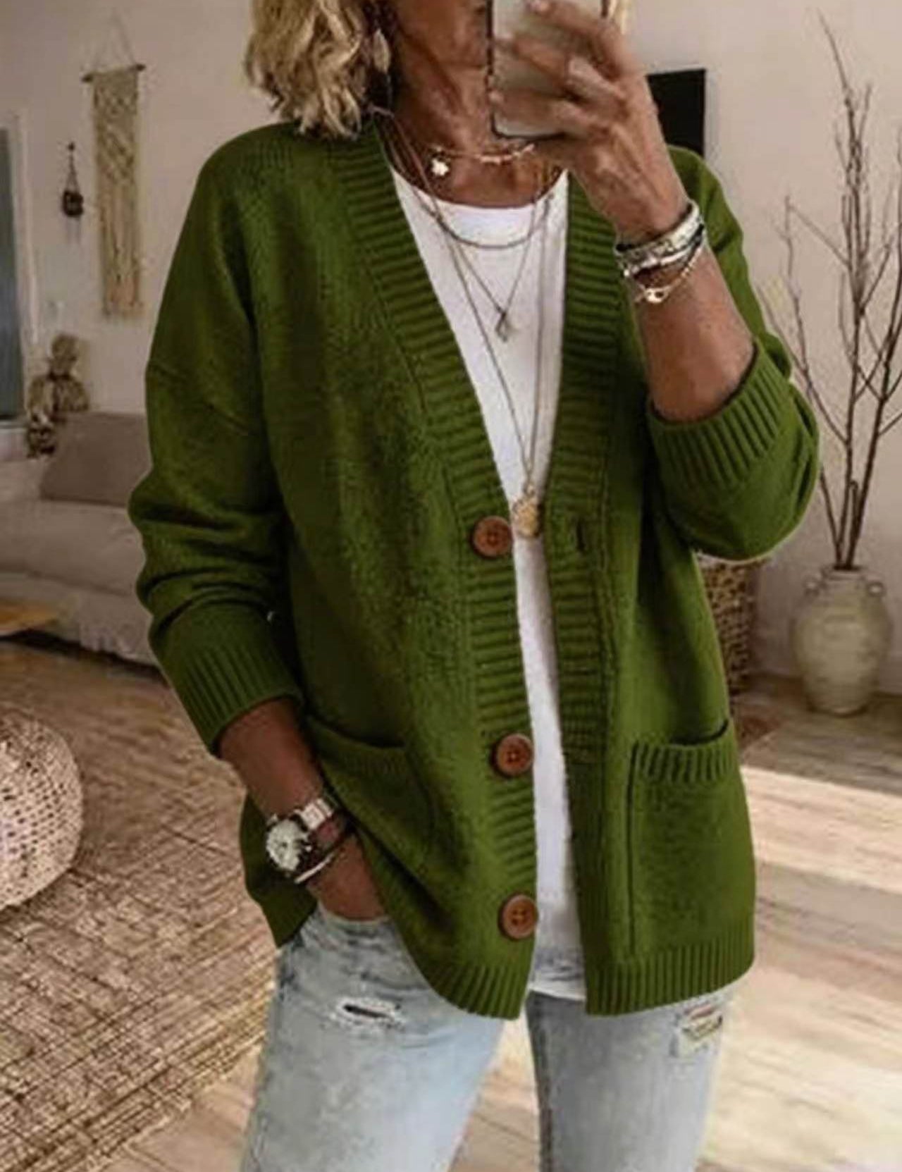 Aurora Pendleton | Oversized V-Neck Button Knit Cardigan For Women