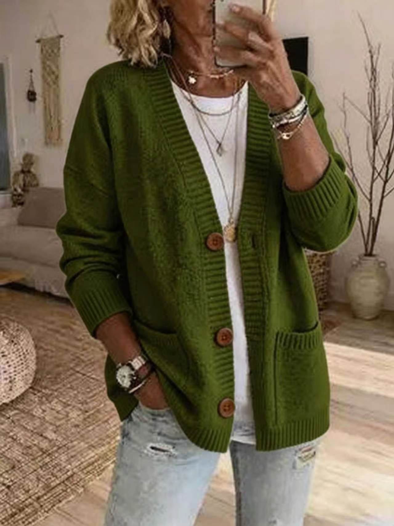 Aurora Pendleton | Oversized V-Neck Button Knit Cardigan For Women
