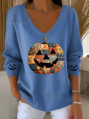 Florence Adair | Maple Leaf Print V-Neck Sweater For Women