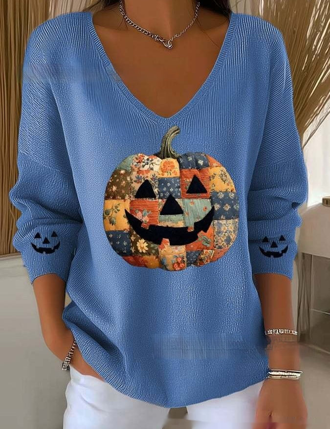 Florence Adair | Maple Leaf Print V-Neck Sweater For Women