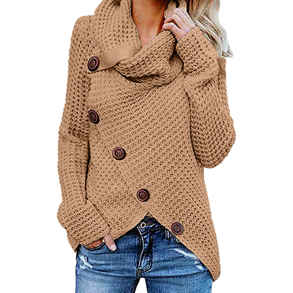 Solene Bardot | Cowl Neck Waffle Knit Sweater For Women