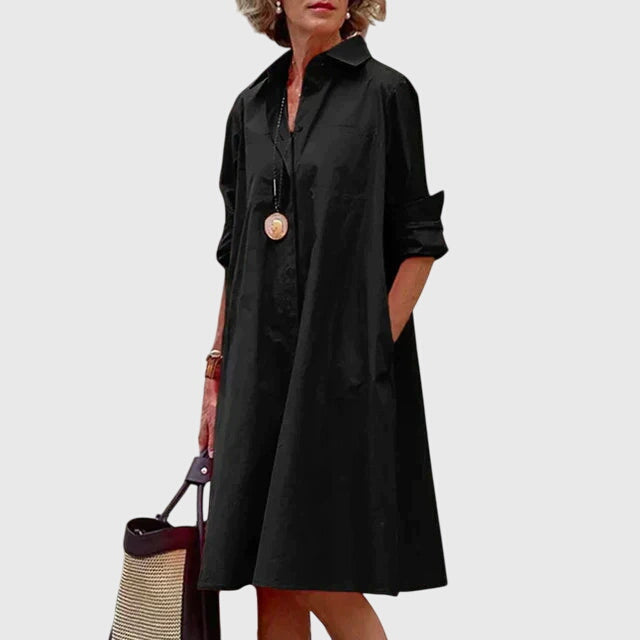 Rosalinde Westmore | Red Midi Shirt Dress with Pockets
