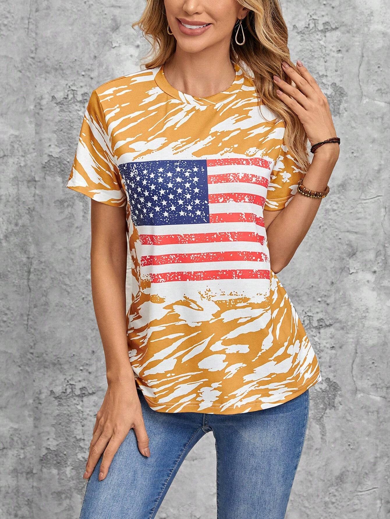 Cassidy Fontaine | American Flag Print T-Shirt For Women