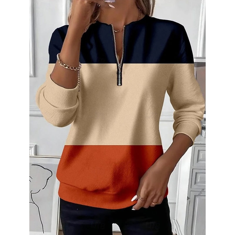 fenna-jorgensen-khaki-color-block-half-zip-sweatshirt-for-women-model-01.jpg