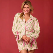 Bow Darling | Pink Santa Wreath Print Christmas Pyjamas For Women