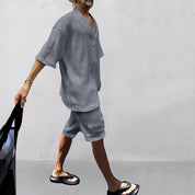 Tanner Ironwood | White Cable Knit T-Shirt & Shorts Set For Men