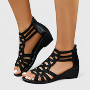 Elara Montveil | Rhinestone Gladiator Wedge Sandals in Beige