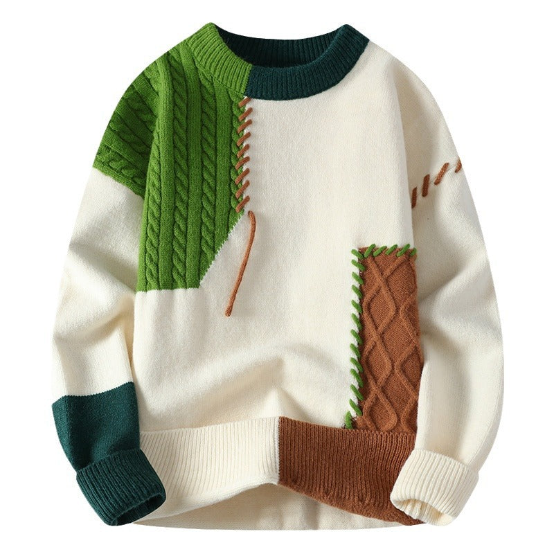 Abel Goldley | Patchwork Knit Crew Neck Sweater For Men